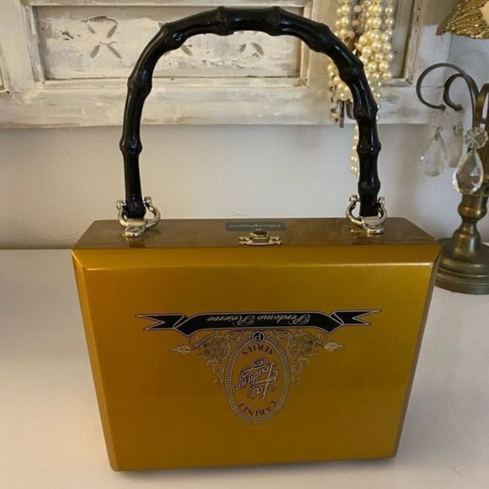 - Cigar Box Handbag - 5x8x3 gold , drop 4 , handmade